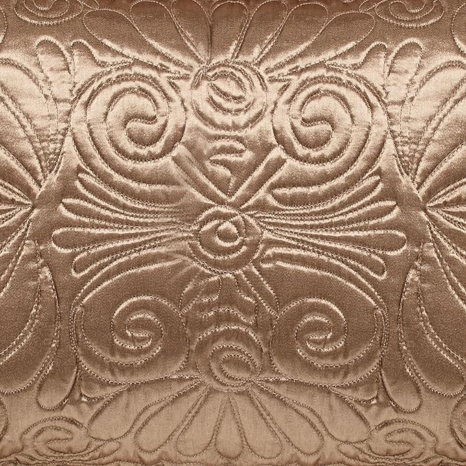Touch of Class Portia Luxury Bedding | Rich Smoky Topaz | Premier Quilted Polyester Satin | Romantic Hand Guided Machine Quilted Scroll Design 3 Piece Set: King Oversized Bedspread & 2 King Shams