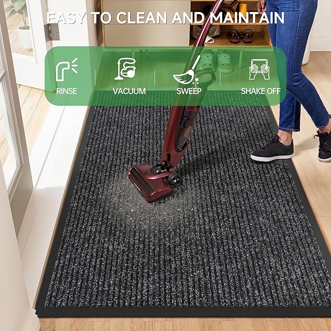 Front Door Mat, Heavy Duty Indoor Outdoor Doormat for Entryway, 72" x 36" Low Profile Outdoor Mats for Home Entrance, Stain and Fade Resistant Welcome Mat for High Traffic Area, Black