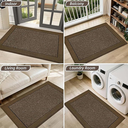 BEQHAUSE Indoor Door Mat 24" x 36", Dirt Trapper Door Mats Non-Slip Entryway Rugs Washable, Resist Dirt Absorbent Welcome Mat, Low Profile Floor Mats for Front Back Door and Entryway, Brown