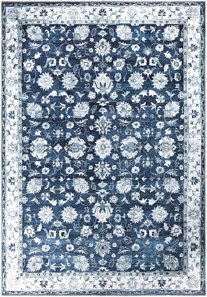 Bloom Rugs Washable Non-Slip 2' x 3' Rug - Dark Blue Traditional Bordered Area Rug for Living Room, Bedroom, Dining Room, and Kitchen - Exact Size: 2' x 3'