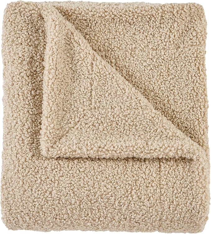 HiEnd Accents Teddy Throw Blanket, 50x60 inch, Cream, Boucle Throw Blanket, Soft Cozy Classic Chic Casual Heavy Blanket, Modern Rustic Plush Comfy Warm Blanket for Bed, Sofa