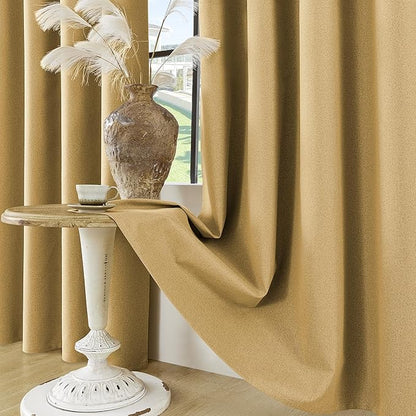ChrisDowa 100% Blackout Mustard Yellow Solid Curtains 96 Inches Long 2 Panels for Bedroom Living Room,Farmhouse Room Darkening Thermal Insulated Soundproof Grommet Top Window Treatment Drapes,52x96