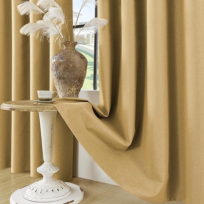 ChrisDowa 100% Blackout Mustard Yellow Solid Curtains 102 Inches Long 2 Panels for Bedroom Living Room,Farmhouse Room Darkening Thermal Insulated Soundproof Grommet Top Window Treatment Drapes,52x102