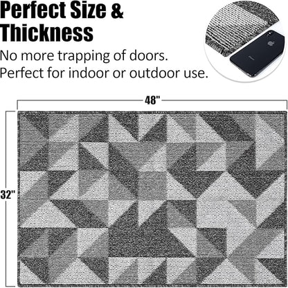 Indoor Doormat 32"x 48", Absorbent Front Back Door Mat Floor Mats, Rubber Backing Non Slip Door Mats Inside Mud Dirt Trapper Entrance Front Door Rug Carpet, Machine Washable Low Profile-Black Geome