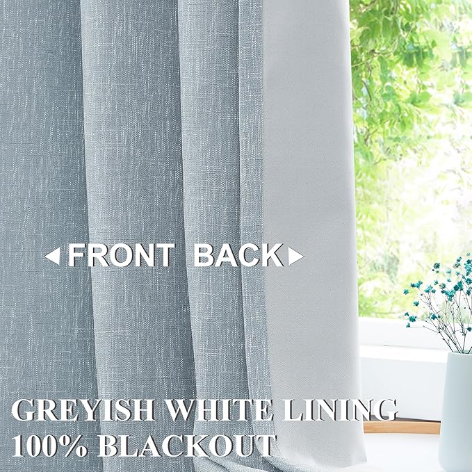 Vision Home Rod Pocket Back Tab Chambray Blue Total Blackout Bedroom Curtains 95 inch for Living Room Window Panels Thermal Insulated Energy Efficient Soundproof Grayish Blue Drapes 2 Panels 50"Wx95"L