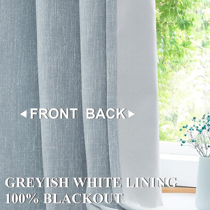 Vision Home Rod Pocket Back Tab Chambray Blue Total Blackout Bedroom Curtains 95 inch for Living Room Window Panels Thermal Insulated Energy Efficient Soundproof Grayish Blue Drapes 2 Panels 50"Wx95"L