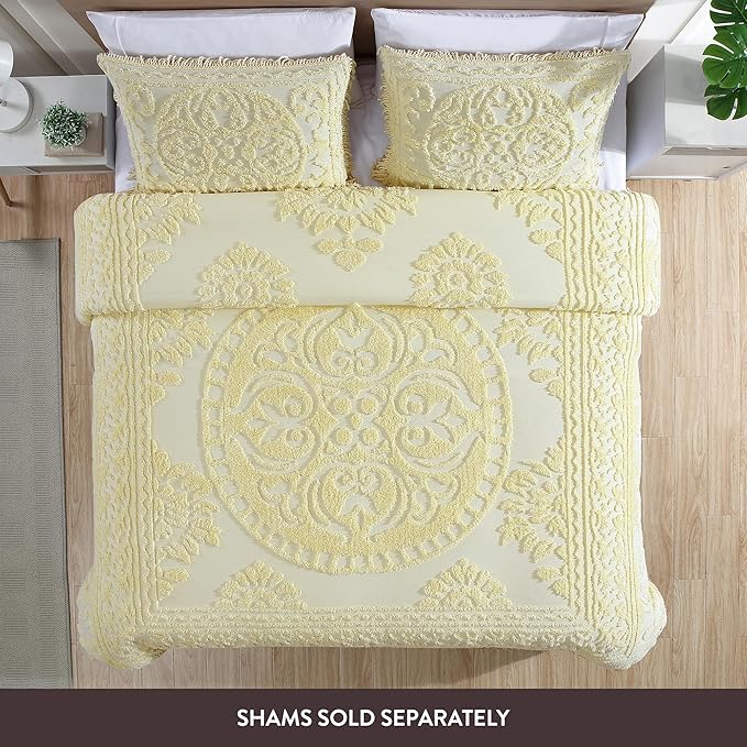 Beatrice Home Fashions Medallion Chenille Bedspread, Queen, Yellow