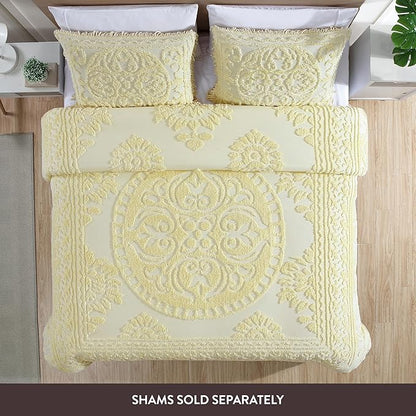 Beatrice Home Fashions Medallion Chenille Bedspread, Twin, Yellow