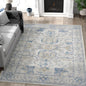 jinchan 5x7 Area Rugs Machine Washable Vintage Floral Throw Rug for Living Room Soft Ultra-Thin Low Pile Non-Slip Carpet for Kitchen, Bedroom, Dining Room, Nursery (5x7ft, Blue)