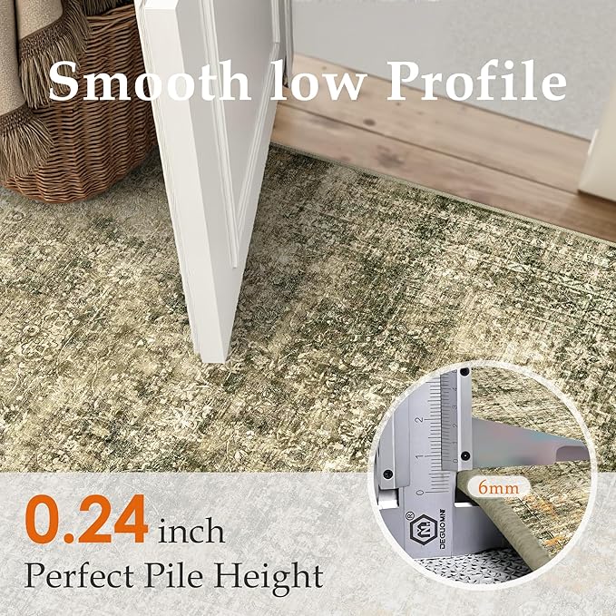 Area Rug 6x9 Brown Washable Non-Slip Lightweight Floral Vintage Distress Print Rug for Living Room Low Pile Soft Throw Indoor Carpet for Office College Dorm Laundry Dining Room Bedroom