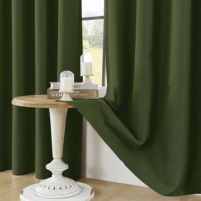 ChrisDowa 100% Blackout Olive Green Solid Curtains 120 Inches Long 2 Panels for Bedroom Living Room,Farmhouse Room Darkening Thermal Insulated Soundproof Grommet Top Window Treatment Drapes,52x120