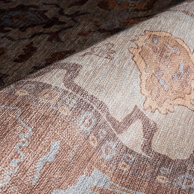 Fame Rugs Brown Modern Oushak Rug 9x12, Vintage Turkish Colorful Oriental Washable Antique Inspired Oversize Area Rugs, Luxury Living Room Bedroom (383BB, 9' x 12)