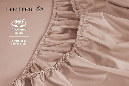 LANE LINEN Queen Sheet Sets – Natural 100% Cotton 600 Thread Count Cooling Sheets Queen, Soft Comfort for Restful Sleep, Easy Care & Machine Washable for Everyday Use, 15" Deep Pocket – Sepia Rose
