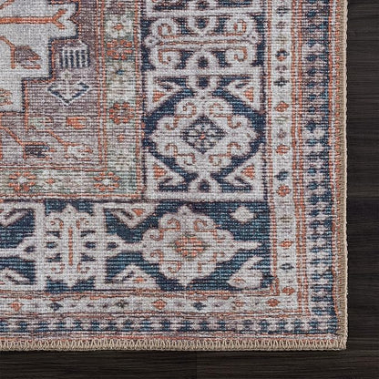 Bloom Rugs Washable Non-Slip 2' x 3' Rug - Brown/Blue/Orange Traditional Oriental Area Rug for Living Room, Bedroom, Dining Room, and Kitchen - Exact Size: 2' x 3'