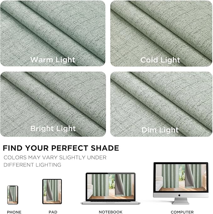 Joydeco Blackout Curtains for Bedroom - 100% Light Blocking 2 Panels Sage Green Drapes 37" W x 90" L, Thermal Insulated Room Darkening Curtains, Linen Textured for Living Room, Rod Pocket & Back Tabs