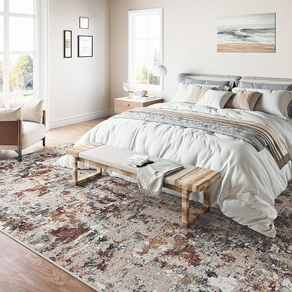 Modern Area Rug 3x5 Machine Washable Entryway Entrance Carpet Red Brown Multi Kitchen Mat Non Slip Indoor Accent Neutral Abstract Distressed Throw Rug for Dining Living Room Office Bedroom