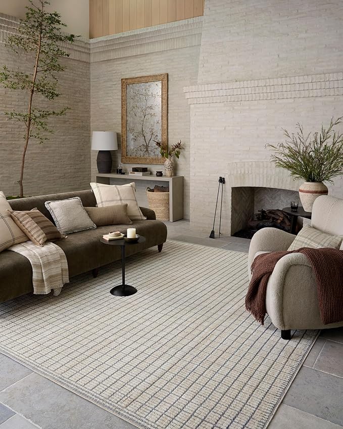 Loloi Amber Lewis Bexley Collection BEX-04 Slate/Natural 6'-6" x 9'-3" Area Rug Neutral, Textured, Living, Bedroom, Dining, Carpet