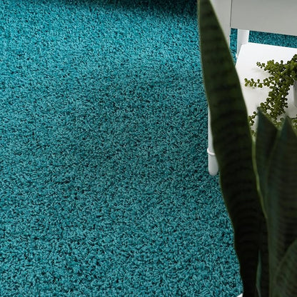 Unique Loom Solid Shag Collection Area Rug (8' x 10' Oval, Deep Aqua Blue)