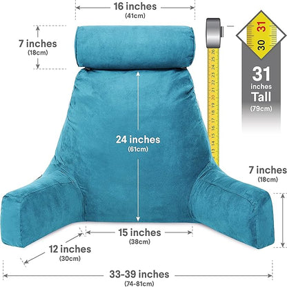 Husband Pillow XXL Reading & Bed Rest Pillows - Premium Memory Foam Backrest Pillow with Arms & Neck Roll - Aspen Edition Rodeo Blue - Reversible 2 Sided Cover with Plush Microfiber and Suede