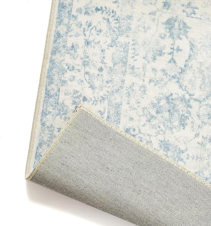 3x5 Blue Area Rug Non Slip Vintage Office Entryway Rug Distressed Machine Washable Kitchen Carpet Traditional Retro Floral Accent Throw Door Mat for Bedroom Bathroom Dining Living Room