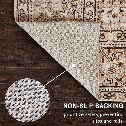 vivorug 5x7 Area Rugs - Ultra-Thin Washable Rug with Non-Slip Backing, Ideal for Living Room, Bedroom, Kitchen Floor Carpet - Vintage, Easy Clean, Durable, Sand/Antique