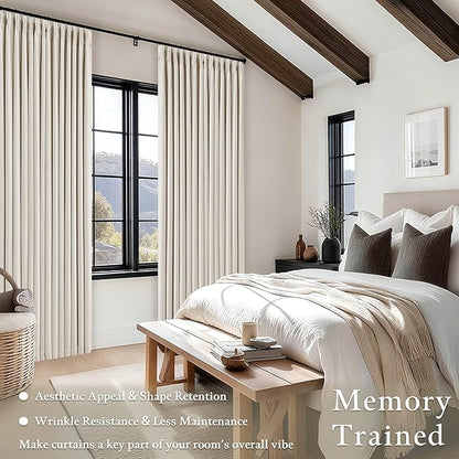 80 Inch Pinch Pleated Linen Black Out Curtains 2 Panels for Bedroom Living Room Cream 100% Blackout Curtains 80 Inches Long Pinch Pleat Dual Layer Drapes Cream Ivory Drapes for Dining Room Office