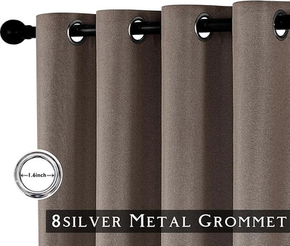 ChrisDowa 100% Blackout Brown Solid Curtains 45 Inches Long 2 Panels for Bedroom Living Room,Farmhouse Room Darkening Thermal Insulated Soundproof Grommet Top Window Treatment Drapes,52x45
