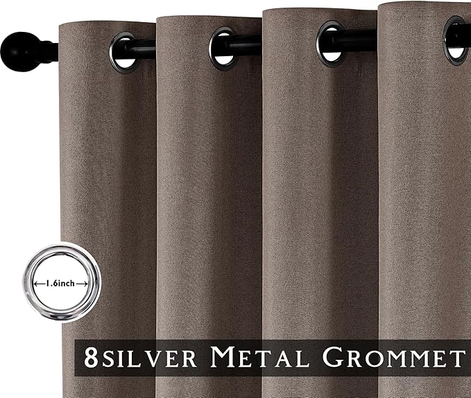ChrisDowa 100% Blackout Brown Solid Curtains 108 Inches Long 2 Panels for Bedroom Living Room,Farmhouse Room Darkening Thermal Insulated Soundproof Grommet Top Window Treatment Drapes,52x108