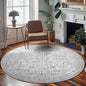 jinchan Lima Round Rug 7ft Vintage Machine Washable Area Rug Indoor Circle 7' Ultra-Thin Non-Slip Floral Print Carpet for Farmhouse Entryway Dining Room Living Room Bedroom Office (7'Round, Grey)