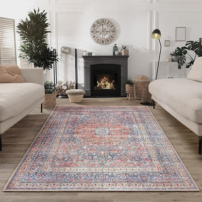 Bloom Rugs Washable Non-Slip 5' x 7' Rug - Multicolor Traditional Medallion Area Rug for Living Room, Bedroom, Dining Room, and Kitchen - Exact Size: 5' x 7'