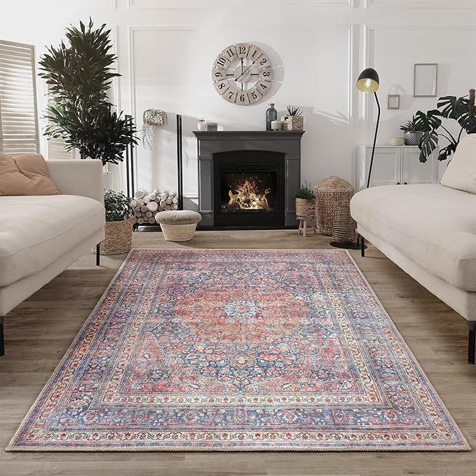 Bloom Rugs Washable Non-Slip 8' x 10' Rug - Multicolor Traditional Medallion Area Rug for Living Room, Bedroom, Dining Room, and Kitchen - Exact Size: 8' x 10'