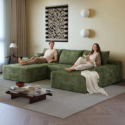 108" Sectional Couches for Living Room Modern Modular Sofa with L-Shape Couchs Upholstered Boneless Couch Deep Seat Sectional Couch with Chaise (Green, Left Facing Chaise+2Seaters+1Ottoman)