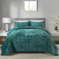 HoneiLife Queen Size Quilt Sets - Velvet Quilt for Queen Beds, Lightweight Bedspreads Solid Coverlets Queen Quilt Bedding Sets 3-Pieces, Blue-Green
