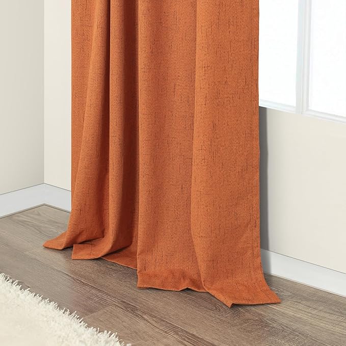 Burnt Orange 100% Blackout Window Curtain Panels Light Blocking Linen Boho Black Out Drape for Nursery 84 Inch Long Thermal Insulated Draperies for Living Room Bedroom Fall Decor 2 Pieces 52x84 Length