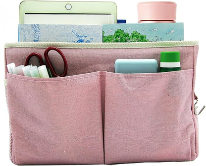 Bedside Caddy Bedside Hanging Storage Basket Multi-Function Organizer Caddy for Bunk and Hospital Beds College Dorms Bed Rails, The Magazine Holders Can be Placed Glasses Books Mobile Phones(Pink)