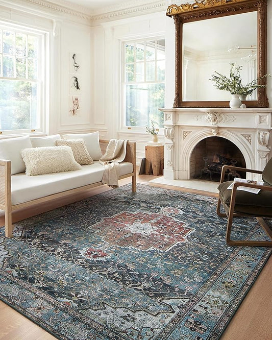Loloi Margot Collection MAT-05 Ocean/Brick 2'-6" x 11'-6" Runner Rug feat. CloudPile, No-Shed Easy Clean Large Patterned Area Rug for Living Room, Bedroom, Dining Area