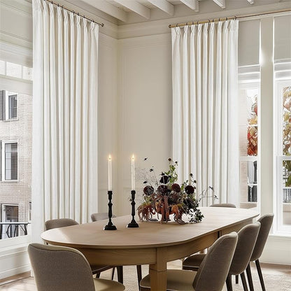 Extra Wide Pinch Pleat Curtains 84 Inches Long for Patio Sliding Glass Door Natural Cream Linen 60 Inch Wide Curtain Memory Trained Pleated Drapes Hooks Rings 60x84 Curtain for Large Window 1 Panel