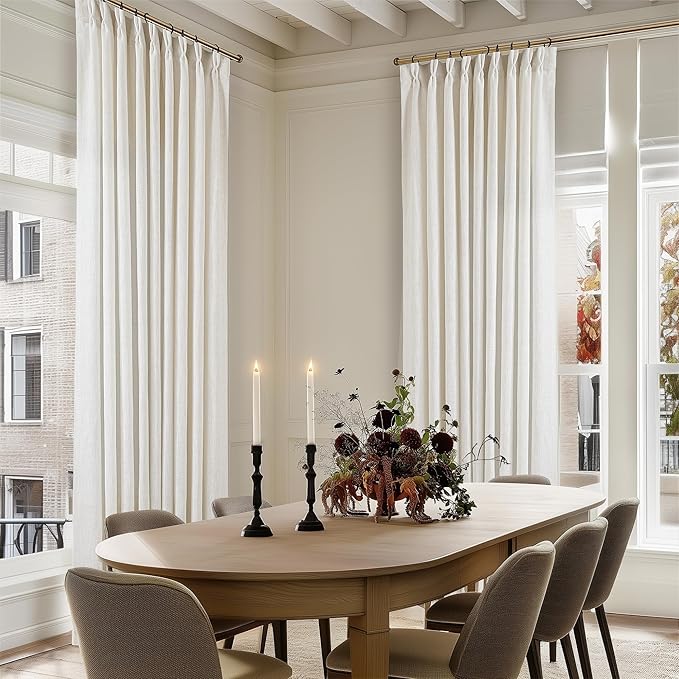 Extra Wide Pinch Pleat Curtains 120 Inches Long for Patio Sliding Glass Door Natural Linen 60 Inch Wide Curtain Memory Trained Pleated Drapes Hooks Rings 60x120 Curtain for Large Window 1 Panel