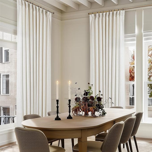 Extra Wide Pinch Pleat Curtains 120 Inches Long for Patio Sliding Glass Door Natural Linen 60 Inch Wide Curtain Memory Trained Pleated Drapes Hooks Rings 60x120 Curtain for Large Window 1 Panel