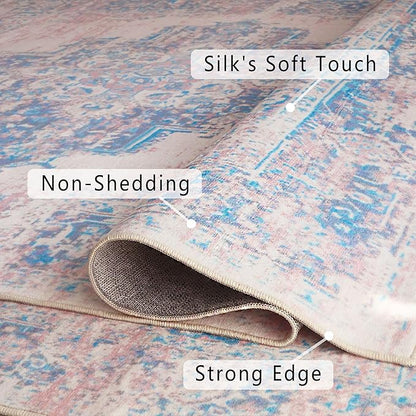 vivorug Runner Rug 2'x8' Machine Washable Non-Slip Runners for Hallways Kitchen Entryway Laundry Room Vintage-Inspired Carpet Hallway Runner Pink