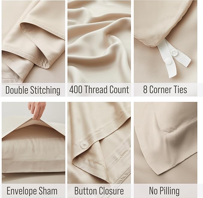 Bella Coterie Luxury Bamboo Viscose King Size Duvet Cover Set | 100% Organically Grown | Corner Ties | Ultra Soft | Cooling | Two Pillow Shams | 106 x 94 | No Insert [Dune]