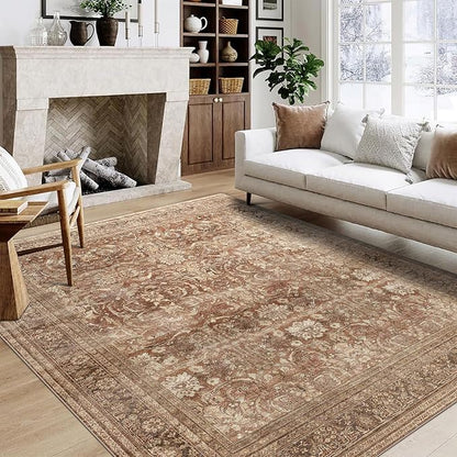 vivorug 3x5 Rug, Small Area Rug for Living Room, Bedroom, Kitchen, Machine Washable Non-Slip Throw Rug, Vintage Carpet for Entryway Nursery Coffee Table - Durable (Brown)