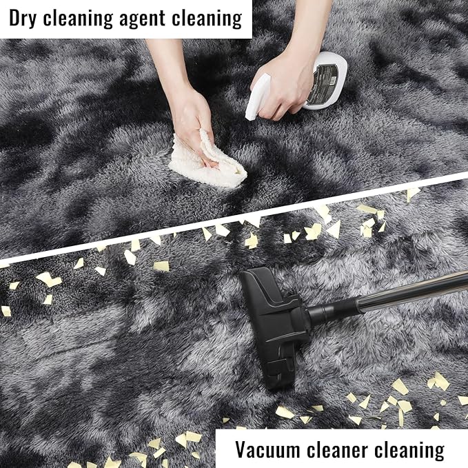 PAGISOFE Abstract Shaggy Area Rug 4' x 6' Plush Furry Rugs for Living Room, Tie-Dyed Dark Grey Soft Fluffy Rugs for Bedroom Grils Boys, Fuzzy Rug for Nursery, Dorm. Shag Carpet for Kids Room Decor