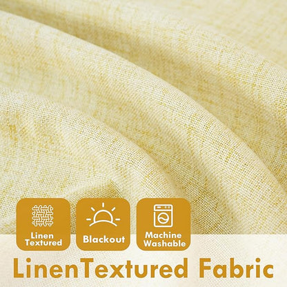 DriftAway Double Layer Linen Blackout Tie Up Curtains Thermal Insulated Fully Lined Balloon Roman Shade Bathroom Window Adjustable Rod Pocket for Small Window 31 Inch by 47 Inch Yellow