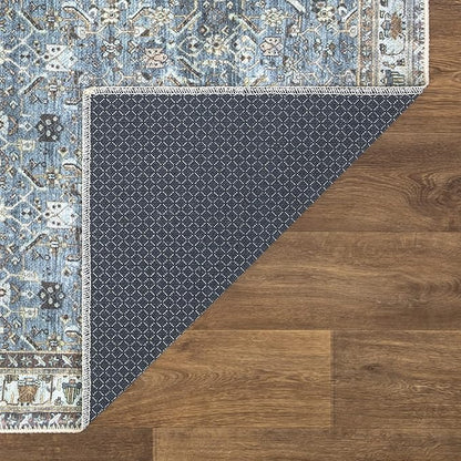 Bloom Rugs Washable Non-Slip 7 ft Runner - Blue/Beige Traditional Runner for Entryway, Hallway, Bathroom, and Kitchen - Exact Size: 2.5' x 7'
