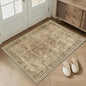 FMFUNCTEX Entryway Rug 2x3 Washable Brown Vintage Distressed Door Mat Non Slip Low Pile Indoor Carpet Soft Retro Floral Small Throw Area Rugs for Entry Way Entrance Bedroom Kitchen Bathroom Laundry