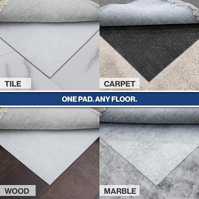 4' x 6' Non-Slip Rug Pad, Reversible Gripper, Non Skid Pads for Hardwood, Vinyl, Tile, Laminate Floors, Keep Area Rugs Secure, Natural Materials Safe for Indoor Flooring, ¼” Thick