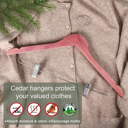 TOPIA HANGER American Red Cedar Wooden Hangers with Adjustable Metal Clips and 360° Swivel Hook, Premium Wood Clothes Hangers 20 Pack for Suit, Pant, Skirt, Jeans, Coat, Jacket-CT28C20