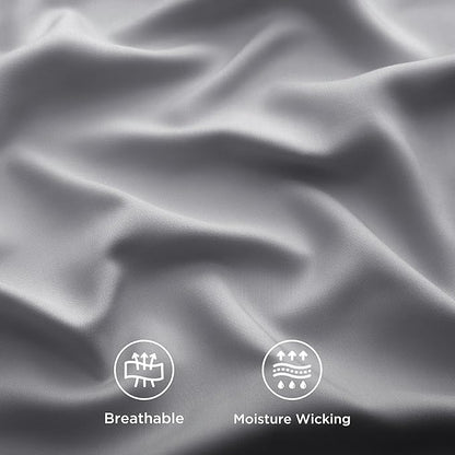 Bedsure California King Sheet Sets, Cooling Sheets, Rayon Derived from Bamboo, Breathable & Soft, Deep Pocket Up to 16 Inches, Hotel Luxury Silky Bedding for Hot Sleepers, Silver Grey