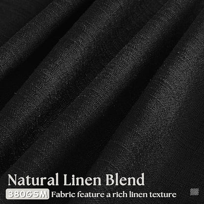 Linen Curtains 108 Inches Long 2 Panels Set for Living Room Farmhouse Boho Linen Textured Pinch Pleated Memory Shape Light Filtering Ceiling Semi Sheer 108 Inch Window Curtain with Hook Rings Black